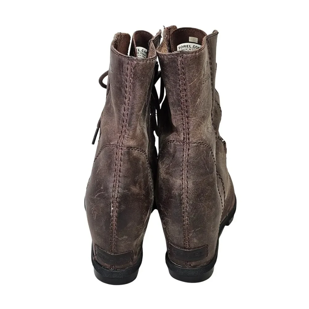 Sorel Joan of Arctic Wedge II Ankle Boots Womens Size 8.5 Brown Nubuck Leather